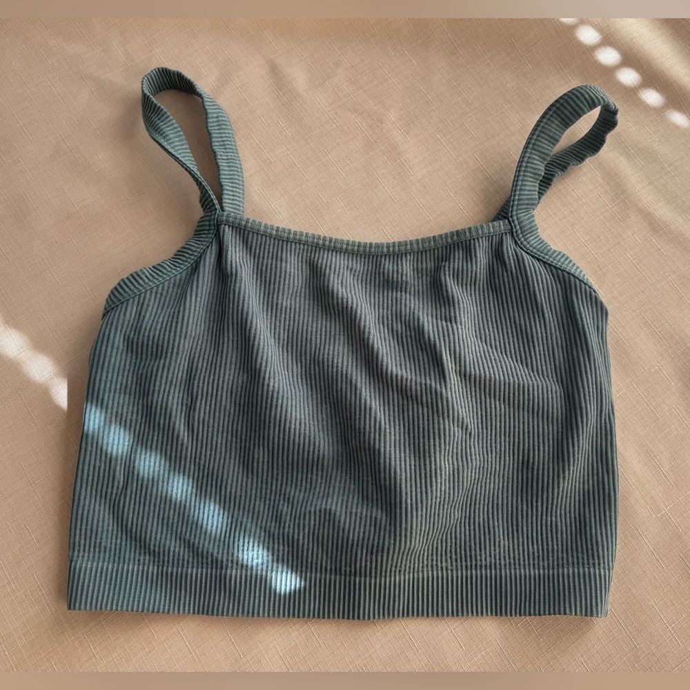 Colsie Ribbed Crop Tank Lounge Minimalist Sports Bra Slate Blue Size M
